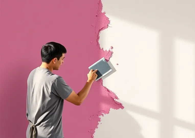Application d'un enduit décoratif à la lisseuse sur un mur