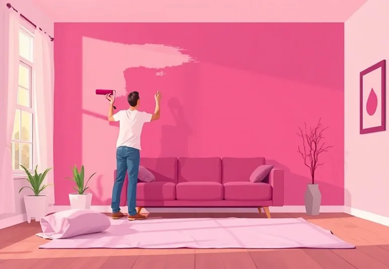 Peintre appliquant la peinture au rouleau sur un mur de salon